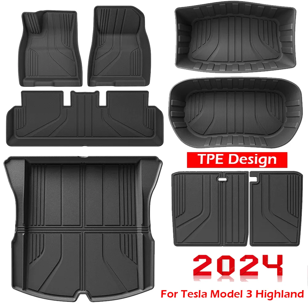 

All-Weather TPE Floor Mats Fit for 2024 Tesla Model 3 Highland New Generation Full Set Cargo Liner and Rear Seat Back Mats LHD