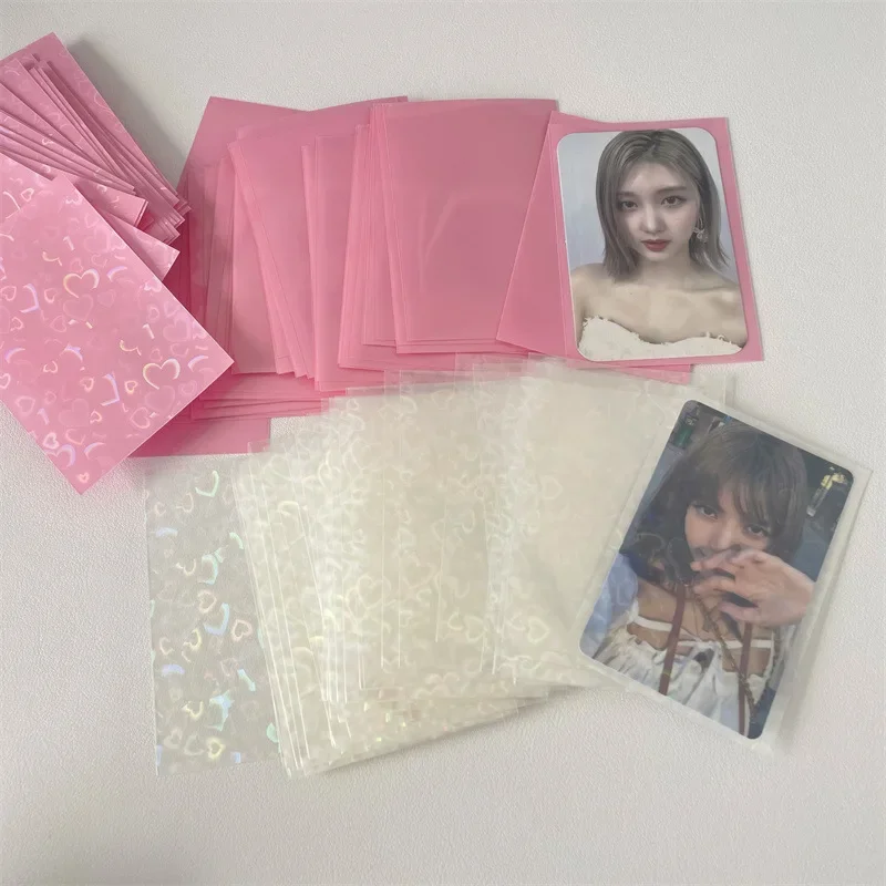 

50pcs/Lot Holo Card Sleeves 61x91mm New Heart PP Kpop Holders For Postcards Films Game Cards Photocard Protector