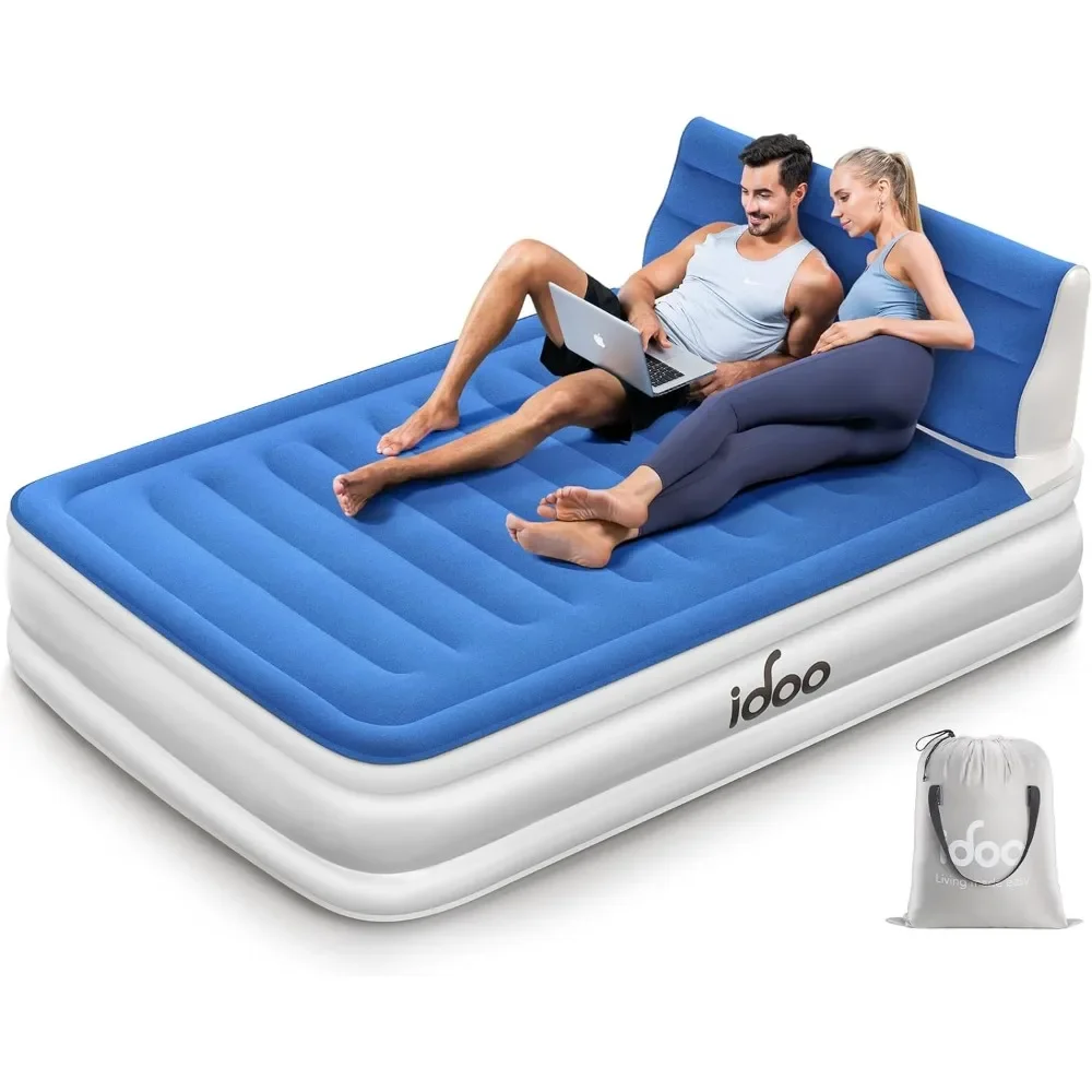 

Full Air Mattress with Built in Pump, Inflatable Mattress with Headboard - Blow Up Mattress, Airbed, 15" Blue Air Bed