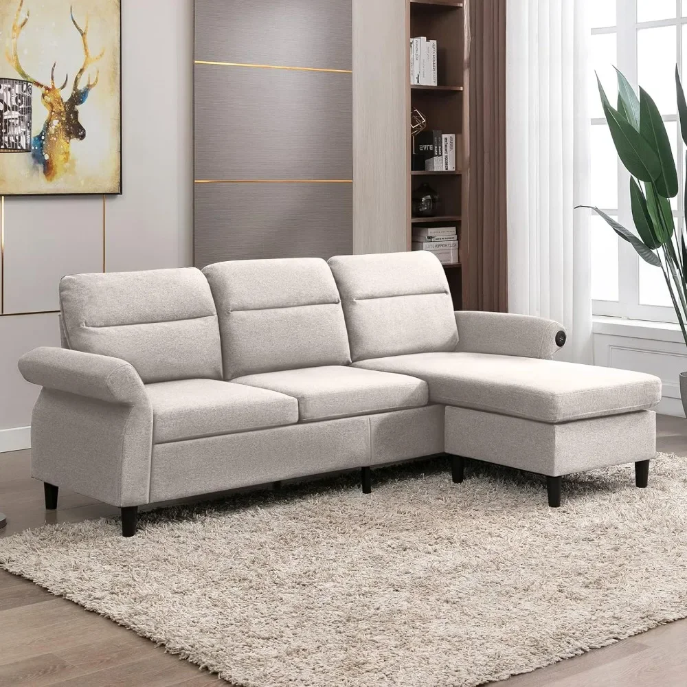 Sectional Sofa,3 Seat Sofas 2 USB Ports And Adjustable Armrest,86" W L Shaped Reversible Chaise,Beige Living Room Furniture
Sectional Sofa,3 Seat Sofas 2 USB Ports And Adjustable Armrest,86" W L Shaped Reversible Chaise,Beige Living Room Furniture