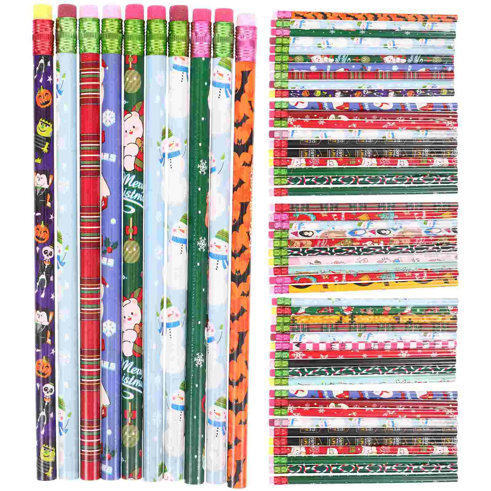 

Christmas Writing Pencils with Erasers Adorable Students Cartoon Painting Pencils Stationery for School Random Color