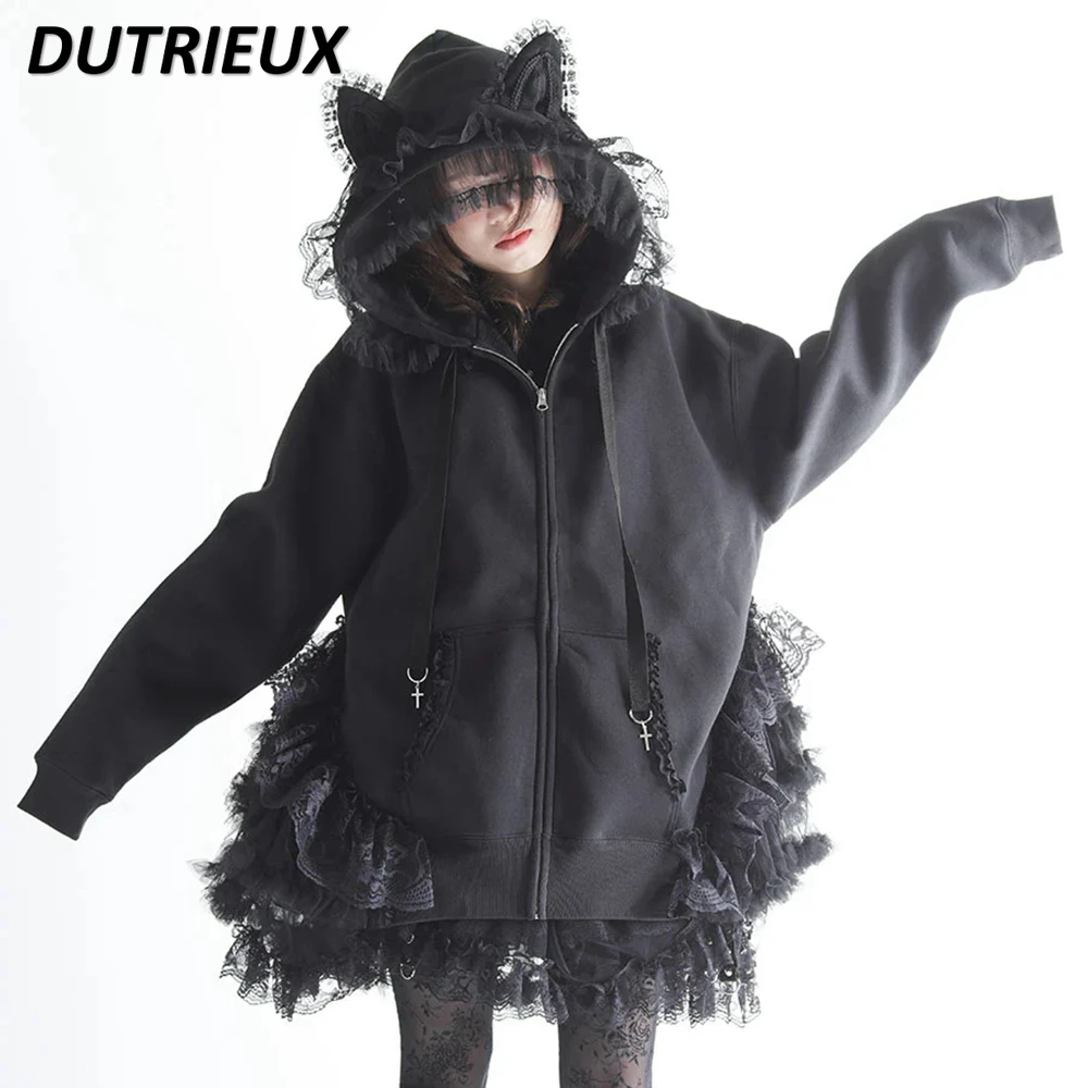 Japanese Style Cute Cat Ears Hoodie Coat Lace Stacked Zipper Cardigan Outerwear Sweet Long Sleeve Sweatshirt for Women
Japanese Style Cute Cat Ears Hoodie Coat Lace Stacked Zipper Cardigan Outerwear Sweet Long Sleeve Sweatshirt for Women