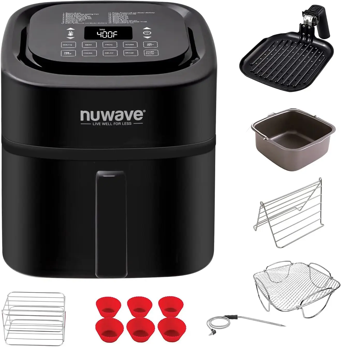 6-Quart Healthy Digital Smart Air Fryer with Probe One-Touch Digital Controls, Advanced Cooking Functions, Removable Divider Ins
6-Quart Healthy Digital Smart Air Fryer with Probe One-Touch Digital Controls, Advanced Cooking Functions, Removable Divider Ins