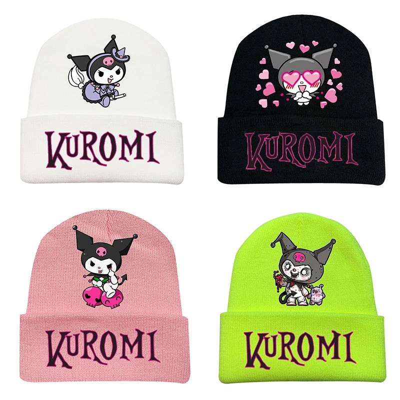 

10 Styles Kawaii Sanrio Kuromi Knitted Hat Cartoon Printed Knit Hats Women Autumn Winter Outdoor Warm Beanies Casual Cap Gift