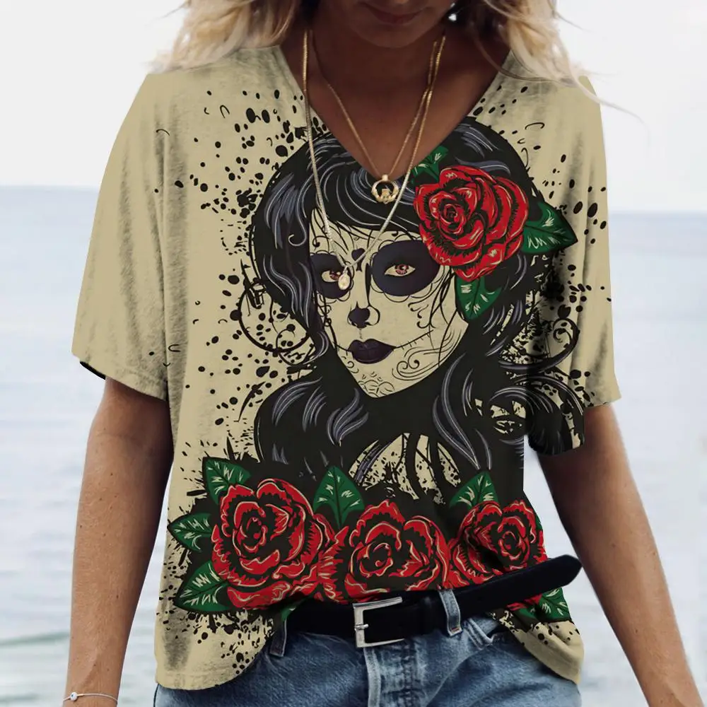 Fashion V-neck Women's T-Shirts 3D Rose Beauty Print T Shirt For Women Gothic Harajuku Streetwear Summer Loose Short Sleeve Tops
Fashion V-neck Women's T-Shirts 3D Rose Beauty Print T Shirt For Women Gothic Harajuku Streetwear Summer Loose Short Sleeve Tops