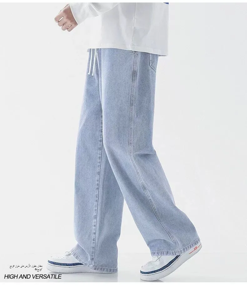 بنطلون جينز رجالي كاجوال واسع الساق بلون أزرق فاتح بتصميم عتيق على الطراز الأمريكي، بنطلون دينيم فضفاض بقصة مستقيمة للمراهقين بنطلون جينز رجالي كاجوال واسع الساق بلون أزرق فاتح بتصميم عتيق على الطراز الأمريكي، بنطلون دينيم فضفاض بقصة مستقيمة للمراهقين