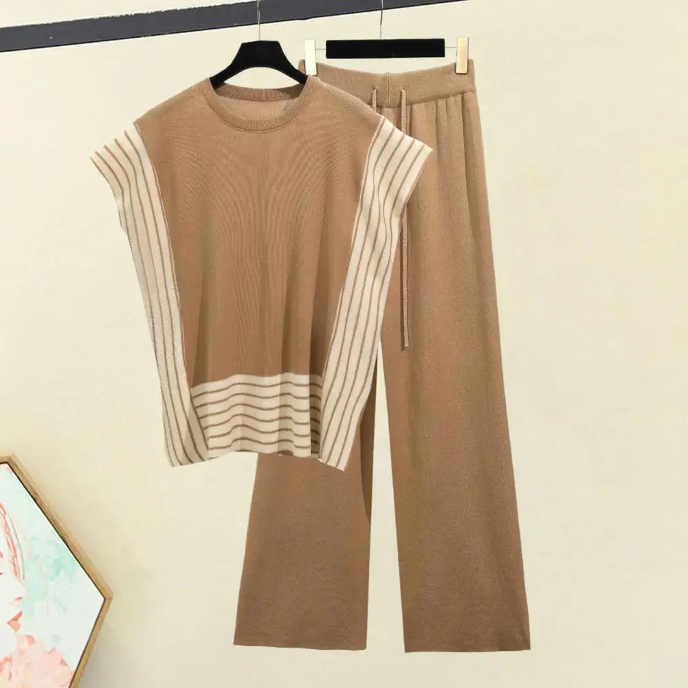 Брюки с широкими штанинами, Женский вязаный Топ без рукавов в полоску, брюки с высокой талией, Повседневная Домашняя одежда, комплект из двух предметов, жилет и брюки
Брюки с широкими штанинами, Женский вязаный Топ без рукавов в полоску, брюки с высокой талией, Повседневная Домашняя одежда, комплект из двух предметов, жилет и брюки