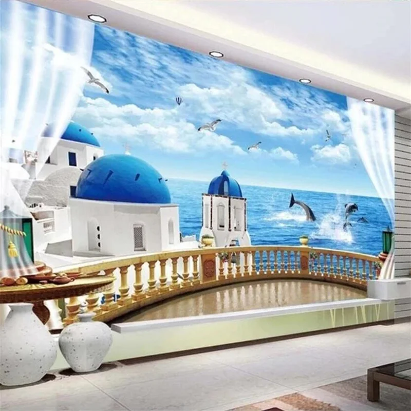 

Beibehang пользовательские обои 3d Роспись любовь вид на море балкон пейзаж фон Стена Гостиная Спальня украшение картина обои