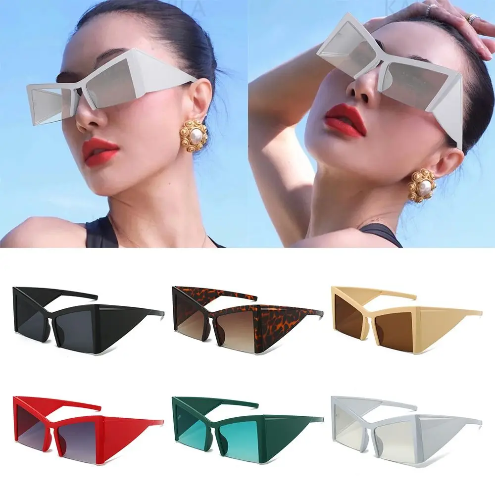 

Wide Leg Semi-Rimless Cat Eye Sunglasses 2024 New Fashion Oversized Big Frame Punk Sun Glasses Eyewear for Women & Men