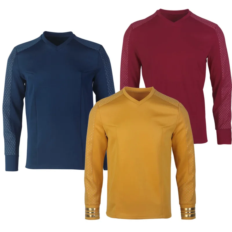 

Star Strange New Worlds Rek Pike Gold Uniforms Starfleet Red Blue Top Shirts Cosplay Costume Halloween ST Accessories