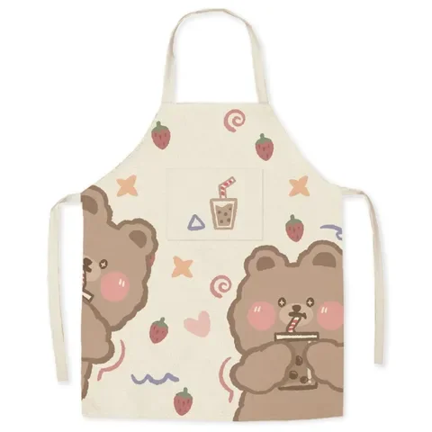 

Linen Cartoon Sleeveless Apron Kitchen Home Cooking and Cleaning Room Anti-fouling Apron Parent-child Wear Fartuchy Cute