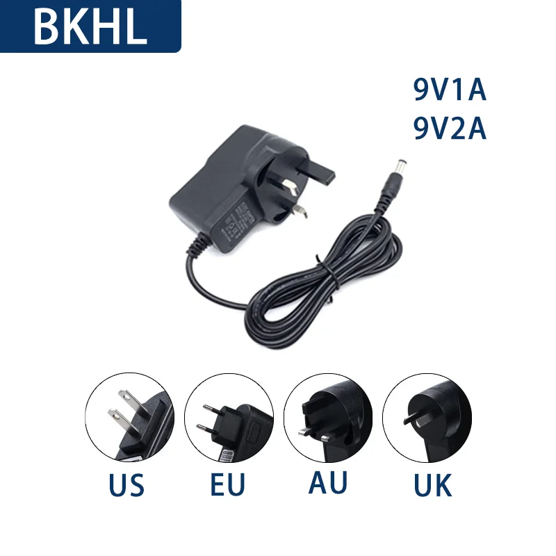 

(1pcs/lot)9V 1A/2A power adapter AC100-240V 50/60HZ EU/US/UK/AU universal DC plug 5.5 * 2.1mm suitable for various device charge