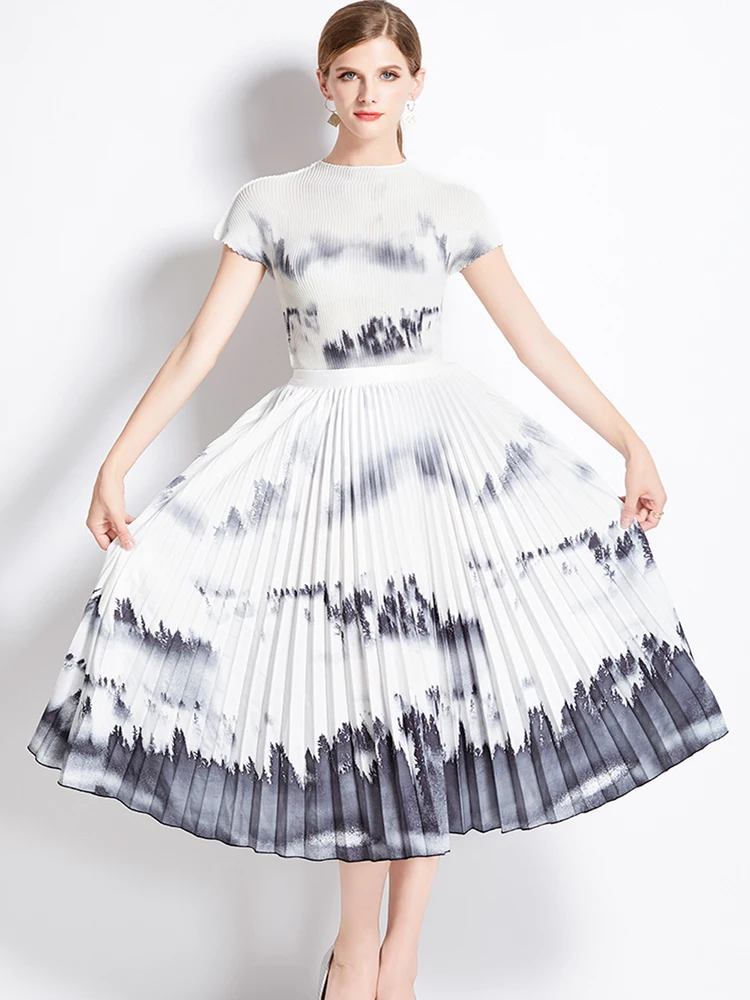 Vintage Elegant Outfits 2023 Summer Fashion Print Stretchy Pullovers Top + Pleated Midi Skirts Suit Women Casual Two Piece Set
Vintage Elegant Outfits 2023 Summer Fashion Print Stretchy Pullovers Top + Pleated Midi Skirts Suit Women Casual Two Piece Set