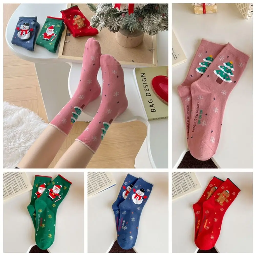 

Santa Claus Christmas Socks Sweet Gingerbread Man Snowman Cartoon Hosiery Korean Style Cloth Accessories Mid-Tube Socks Women