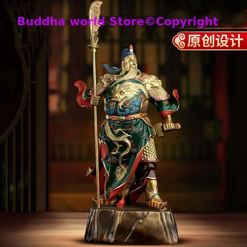 

Asia High-grade God of wealth buddha statue Home store company bring money Good luck Dragon GUAN GONG color copper Christmas