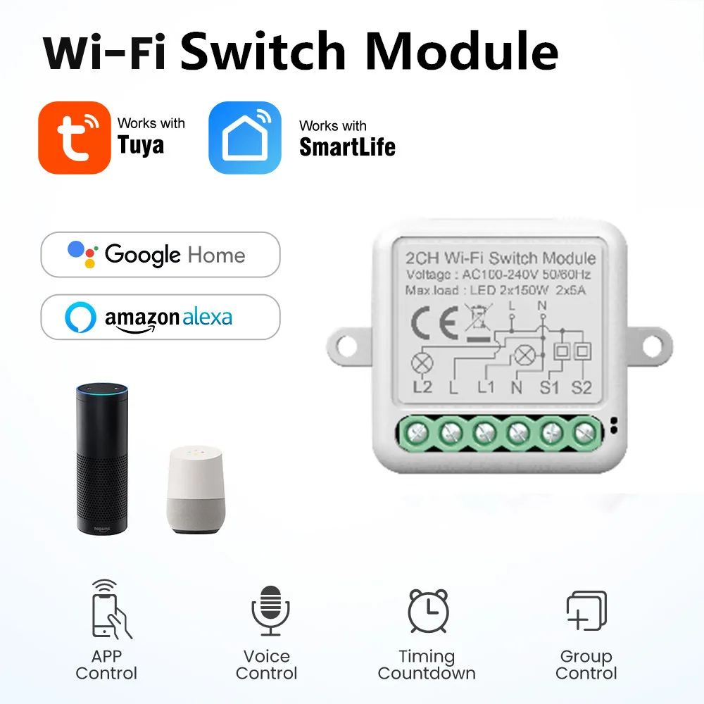 

Tuya WiFi Mini DIY Smart Switch 10A/16A Light APP Remote Timing Wireless Control Relay Automation Modules Work Alexa Google Home