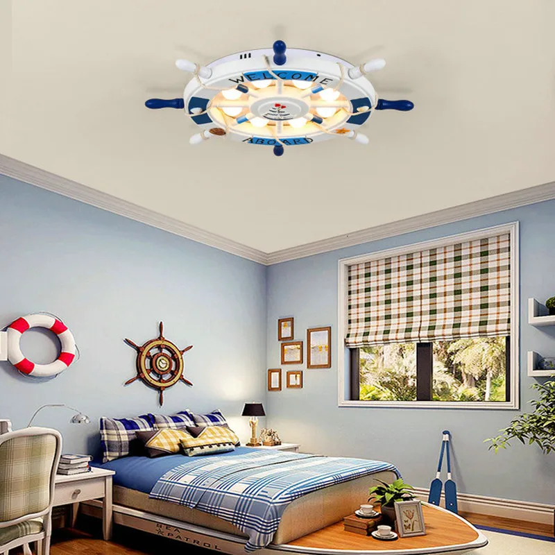 Boys and girls ceiling lamp Mediterranean ceiling chandelier with 3-color warm pink sky blue wooden rudder
Boys and girls ceiling lamp Mediterranean ceiling chandelier with 3-color warm pink sky blue wooden rudder