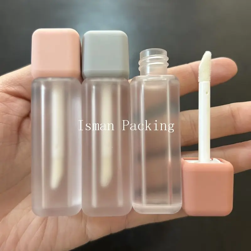 

50Pcs New Square Frosted Empty Refillable Lipgloss Bottles Packaging 5ml Lip Gloss Containers Tube With Wands Brush