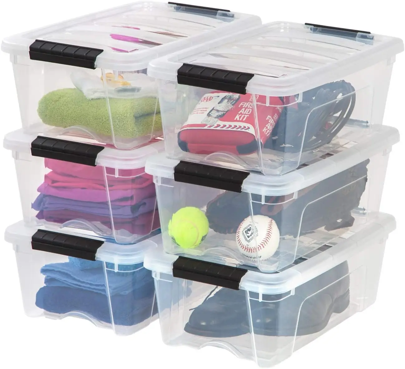 

IRIS USA 12 Quart Stackable Plastic Storage Bins with Lids and Latching Buckles, 6 Pack - Clear, Containers with Lids