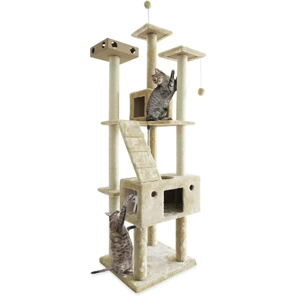 

Double Decker Interactive Playground Tower - Cream Cats Pet Products 69.3" Tall Cat Tree for Indoor Cats Freight free