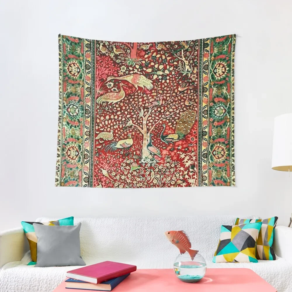 

Antique Persian Rug Bird Tree Flowers ca. 1600 Print Tapestry Aesthetics For Room Room Decoration Korean Style Tapestry