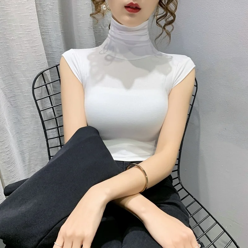 #4216 Summer Turtleneck T Shirt For Women Sleeveless Sexy Tight T Shirt Female Cotton Thin Solid Stretch Sexy T Shirt For Girl
#4216 Summer Turtleneck T Shirt For Women Sleeveless Sexy Tight T Shirt Female Cotton Thin Solid Stretch Sexy T Shirt For Girl