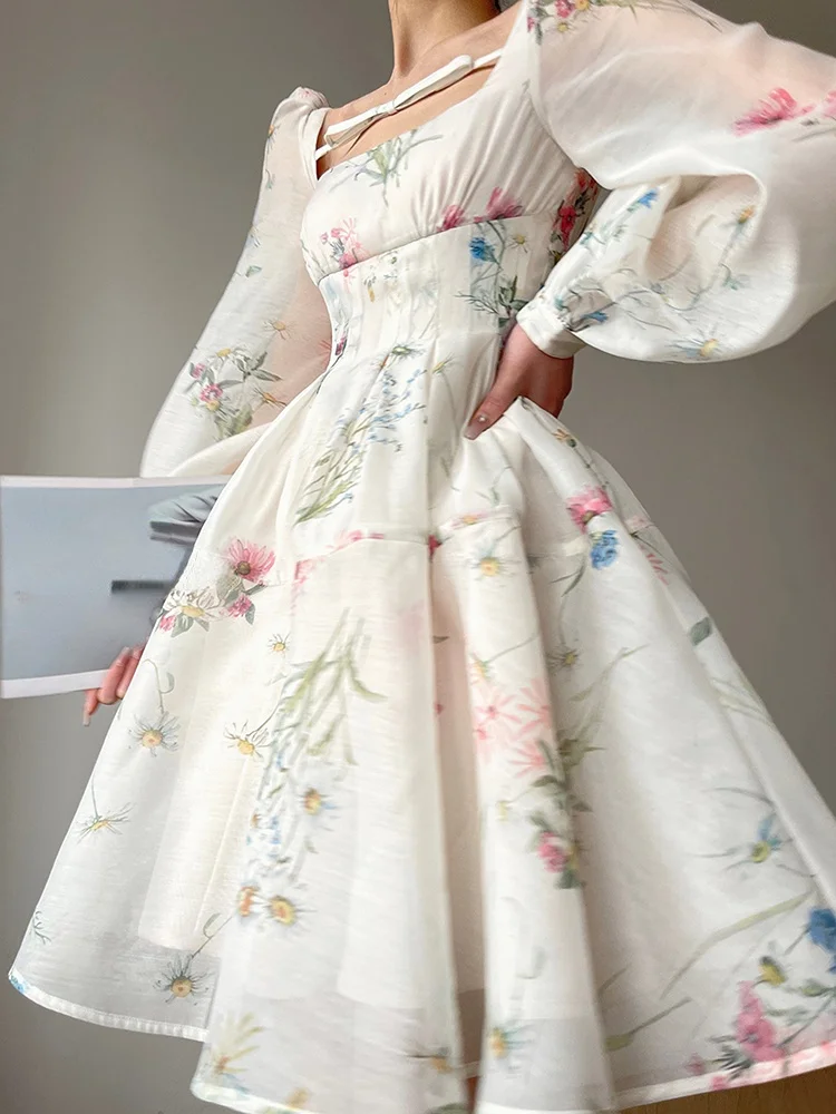 French Style Print Dress Spring Summer Party Long Sleeve Square Collar Dress for Women Elegant Sweet A Line Dress
French Style Print Dress Spring Summer Party Long Sleeve Square Collar Dress for Women Elegant Sweet A Line Dress