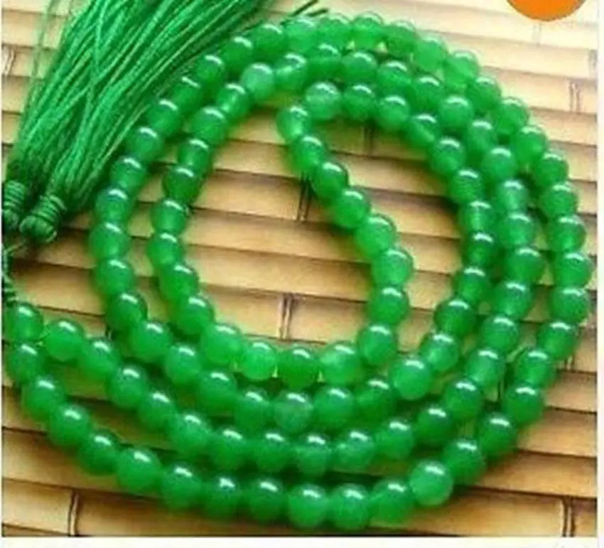 

Tibet Buddhist 108 6mm Green Jade Beads Prayer Mala Necklace 8mm