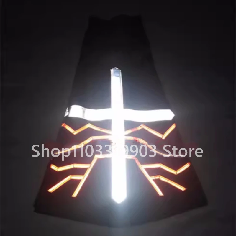 

Fashion Cross Pattern Reflective Strip Night Vision Shuffle Ghost Dancing Pants Luminous Bell-bottoms Death Flared Trousers Hot