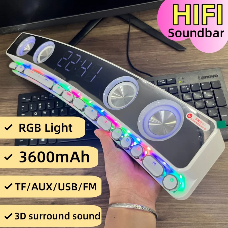 

Беспроводные игровые Bluetooth-колонки с супербасами, сабвуфер, Hi-Fi стерео объемная звуковая панель для компьютера с быстрой подсветкой часов