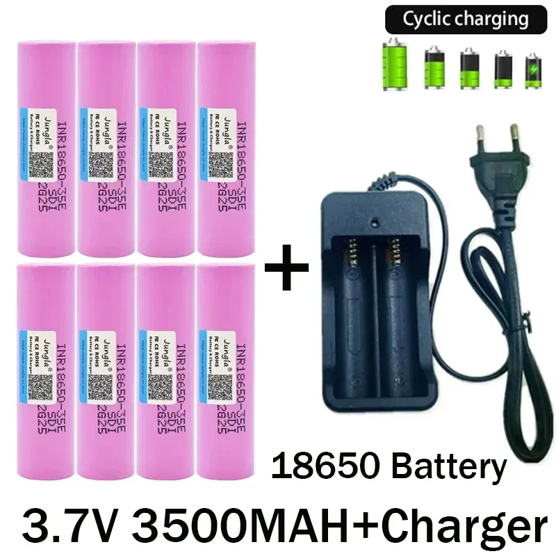

18650 Battery Free Shipping 2023New Bestselling 35E Li-ion 3.7V 3500mAh+Charger RechargeableBattery Suitable Screwdriver Battery