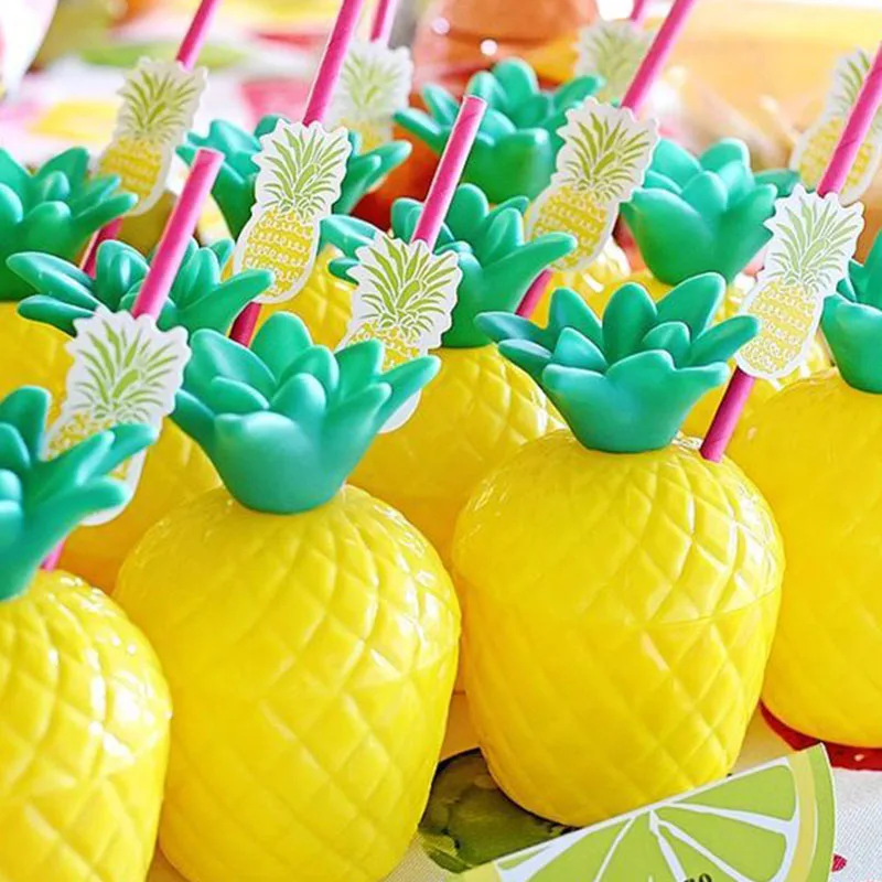 

6pcs Tropical Summer Pineapple Coconut Drinking Cup Straw Cups Flamingo Hawaiian Luau Beach Pool Birthday Party Decorations