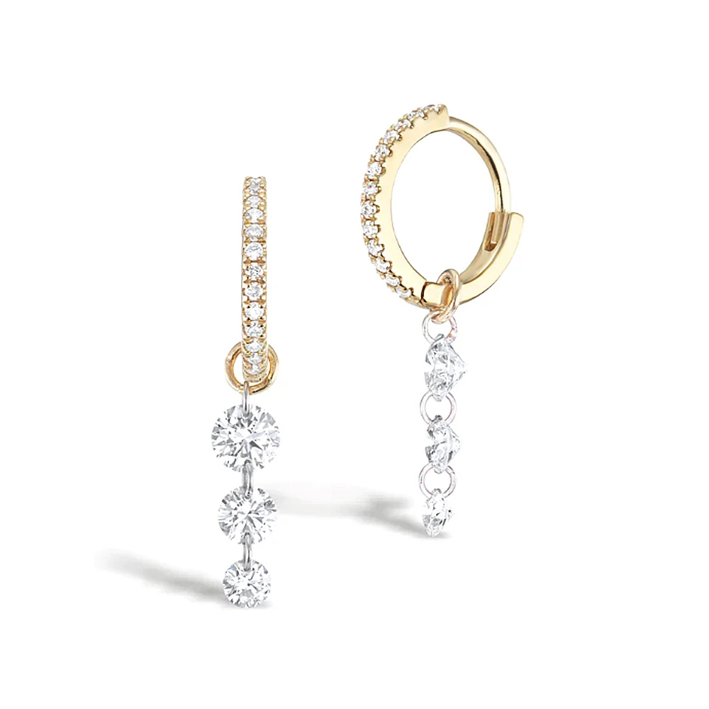 

925 Sterling Silver Clear Round Zircon Pendant Earrings Luxury Ins Simple and Versatile Hoops Earring Pendientes Jewelry