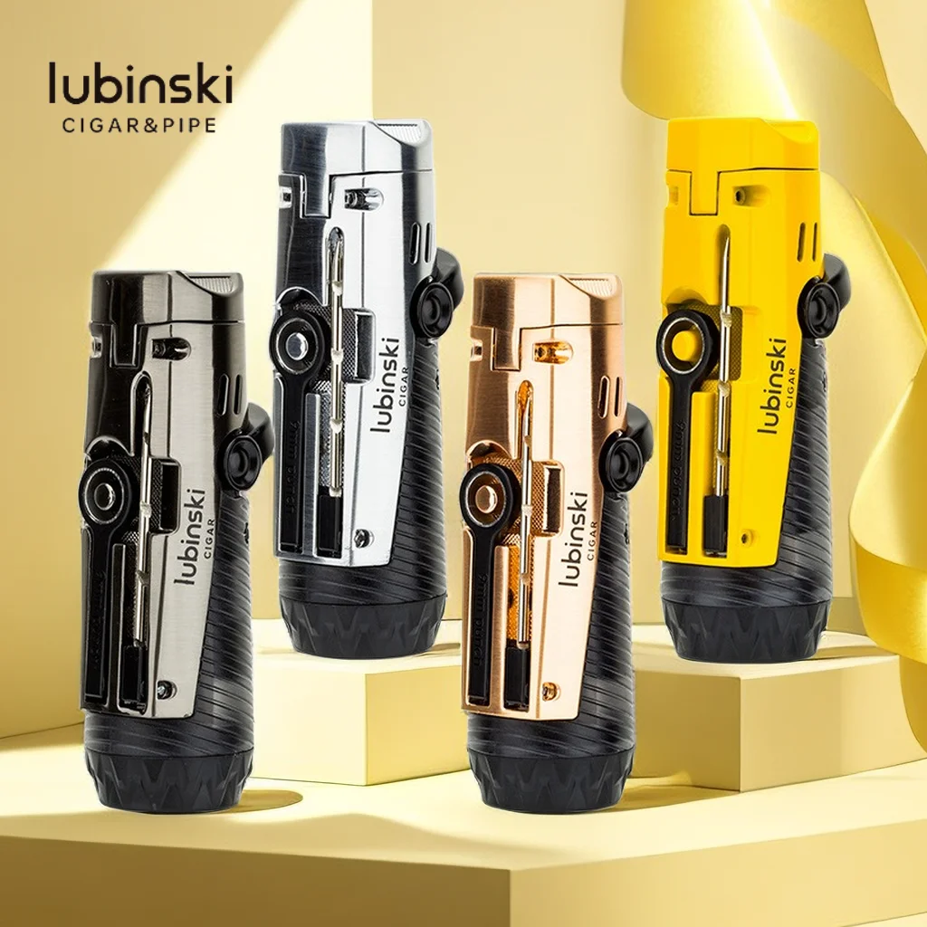 

LUBINSKI Metal High-End Direct Flush Turbine Gas Lighter Creative Bottle Opener Cigar Punch Needle Cigarette Holder Men's Gift