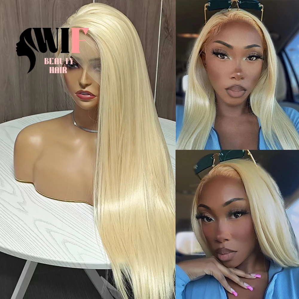 

WIF 613 Blonde Long Straight Synthetic Lace Wig Natural Hairline Topline Part Lace Wigs Heat Resistant Women Daily Cosplay Use