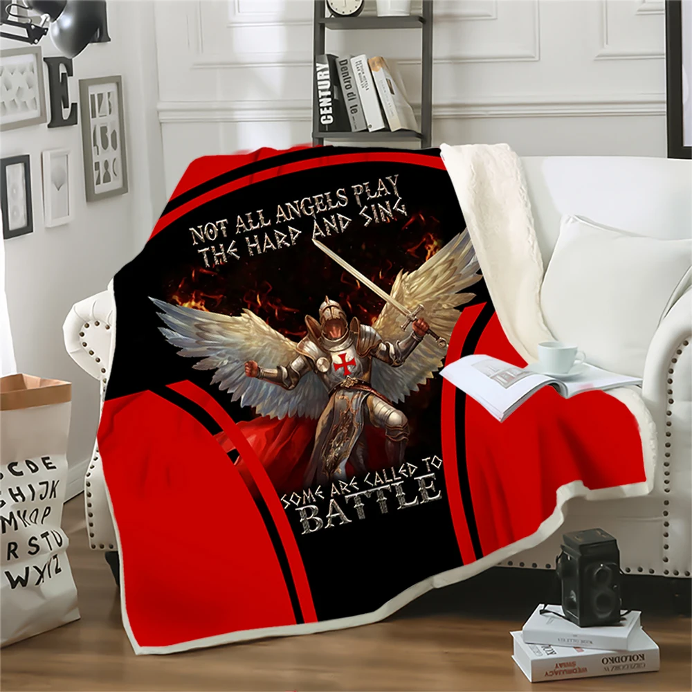 

HX Knights Templar Blankets Some Angels Called To Battles 3D Graphic Printed Throw Blanket For Beds Winter Plush Quilts