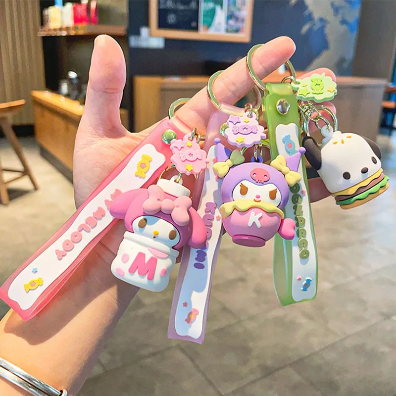 

Kawaii Sanrio Keychain Kuromi Cinnamoroll Bag Pendant MyMelody Hello Kitty Accessories Toy Pvc Food Series Keyring for Girl Gift