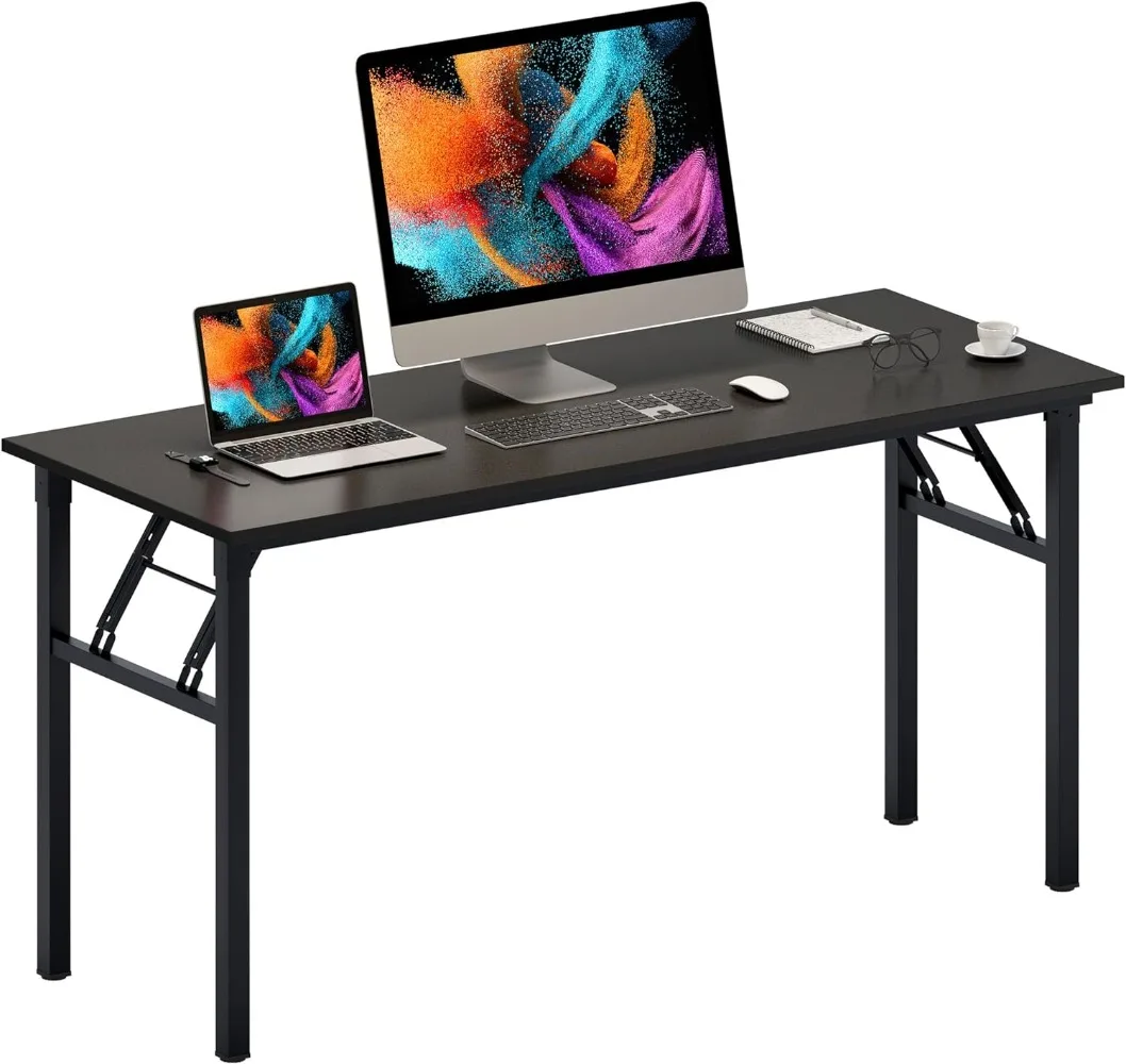 

Need Home Office Desk - 60 Inches Large Computer Desk Sturdy Black Table Foldable Desk Gaming Computer Table No Assembly