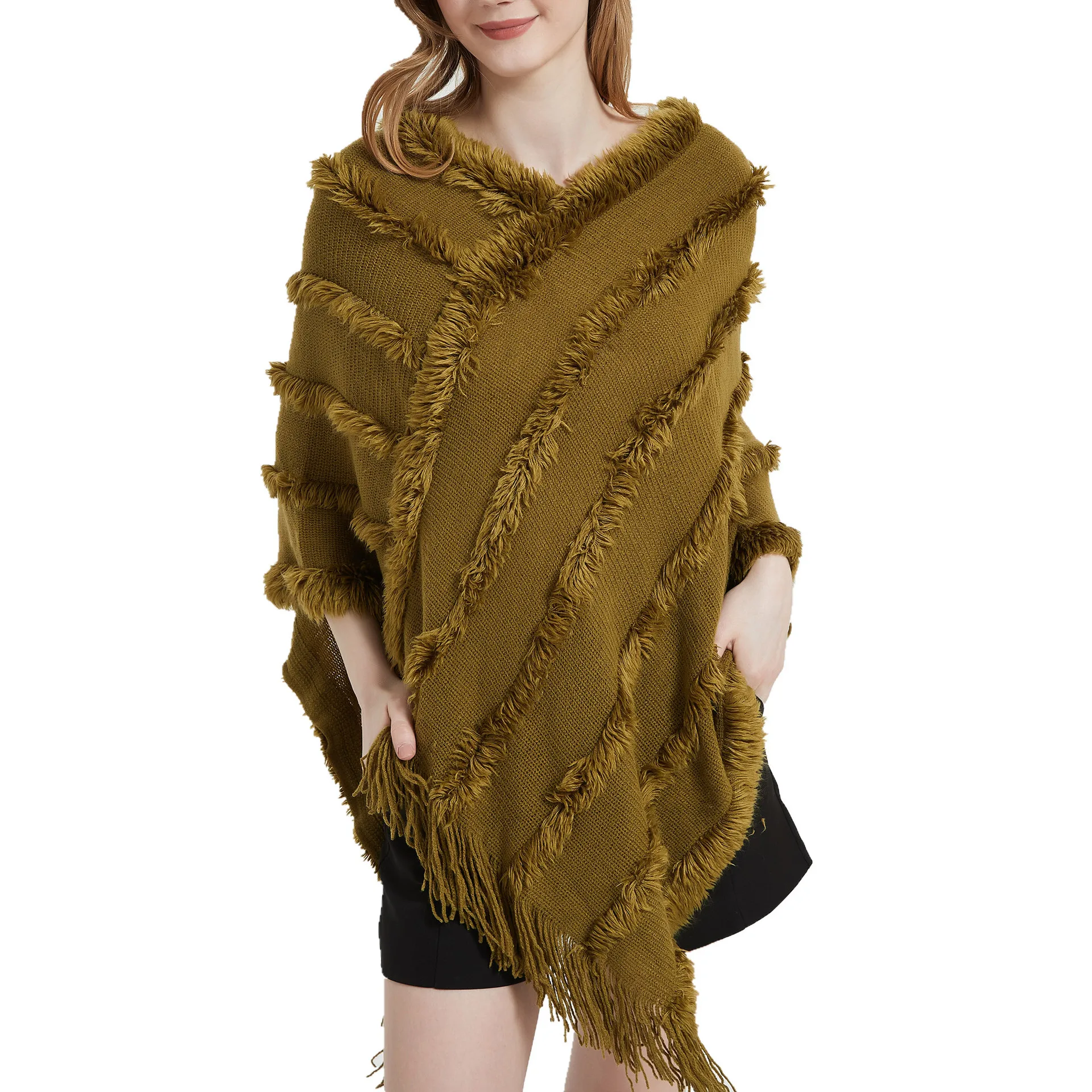 Triangle Tassel V Neck Pullover Knitwear Women Loose Capes Striped Poncho Streetwear Autumn Winter Knitted Bat Sleeves Sweater
Triangle Tassel V Neck Pullover Knitwear Women Loose Capes Striped Poncho Streetwear Autumn Winter Knitted Bat Sleeves Sweater