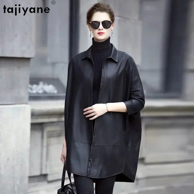 

Tajiyane 100% Genuine Leather Jacket Women Mid-length Loose Real Sheepskin Coat Korean Fashion Black Leather Jackets Outwears
