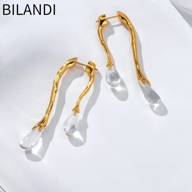 Bilandi-Boucles d'oreilles pendantes en forme de larme pour femme, bijoux modernes, argent 925, résine, arrière, avant, cadeau, tendance, nouveau, 2022 1