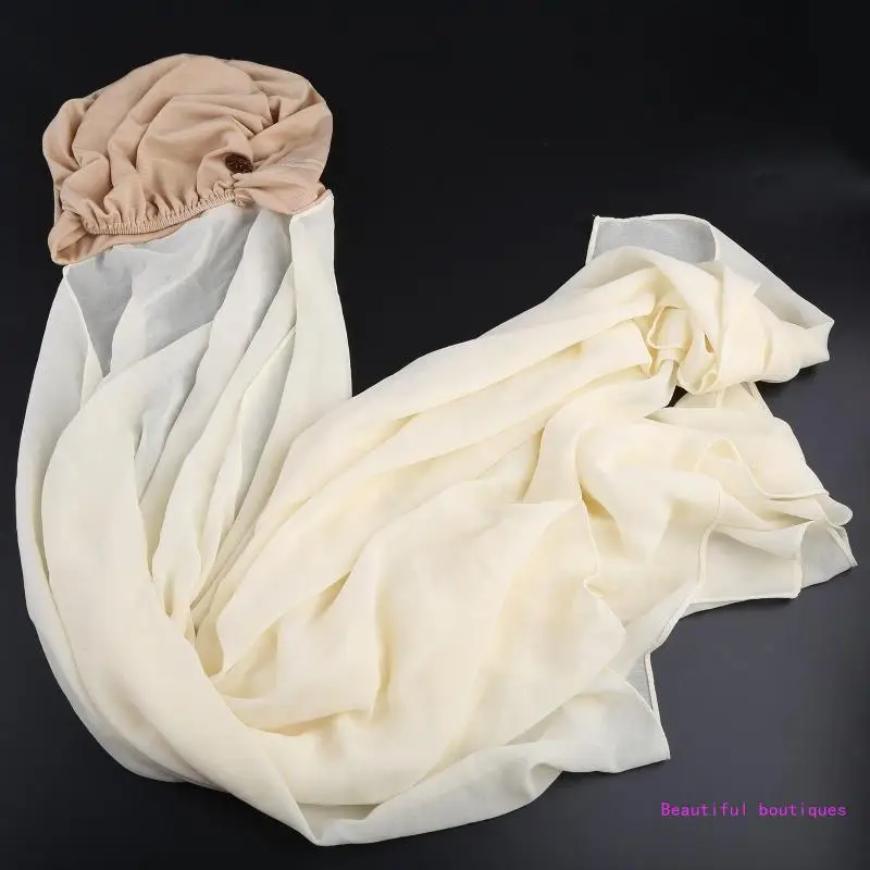 

Tudung Hijab With Attached Muslim Hijab Scarf Veil Scarf For Women Wrap for Head Scarf Non-slip DropShip