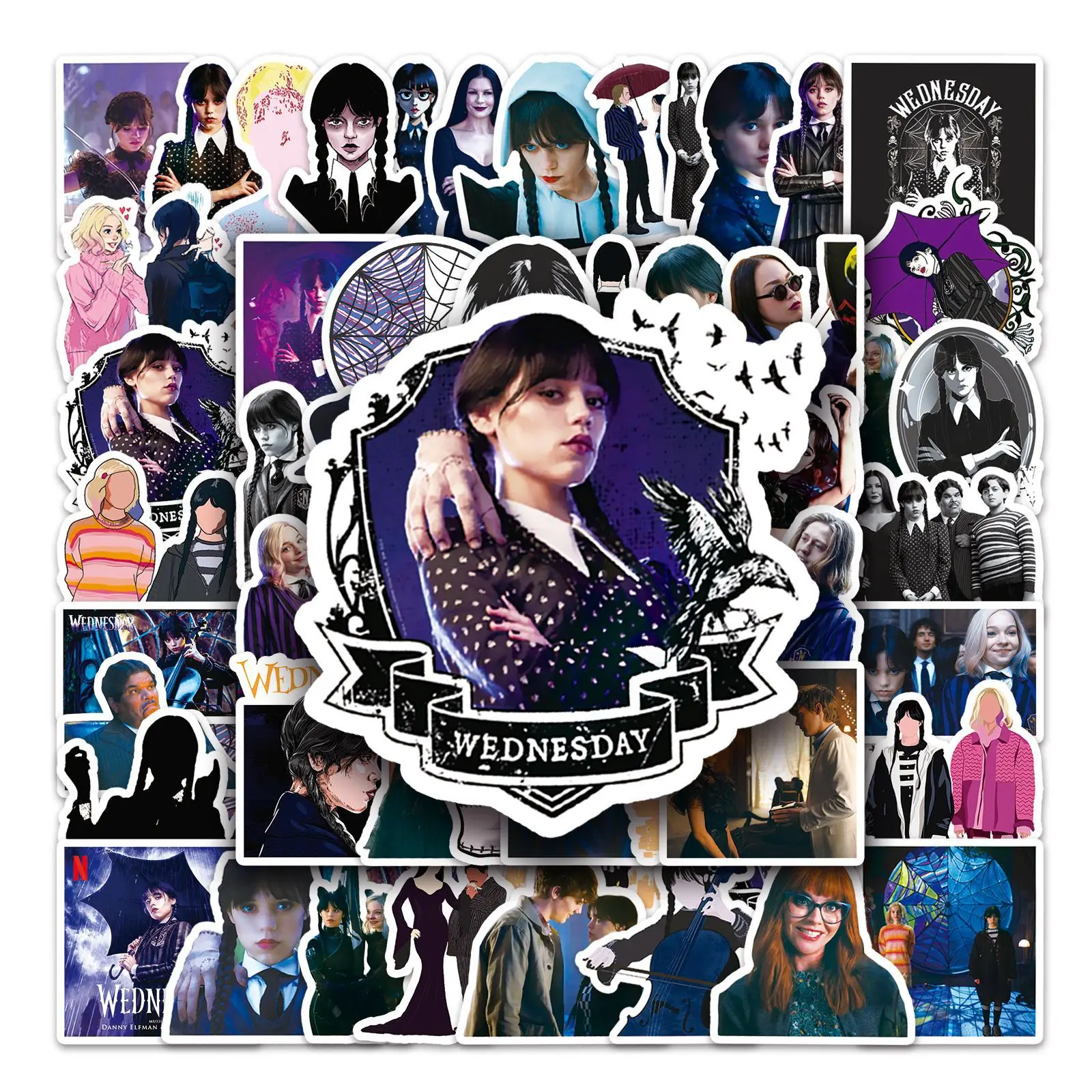 50Pcs Black Wednesday Series Graffiti Stickers Suitable for Laptop Helmets Desktop Decoration DIY Stickers Toys Wholesale
50Pcs Black Wednesday Series Graffiti Stickers Suitable for Laptop Helmets Desktop Decoration DIY Stickers Toys Wholesale