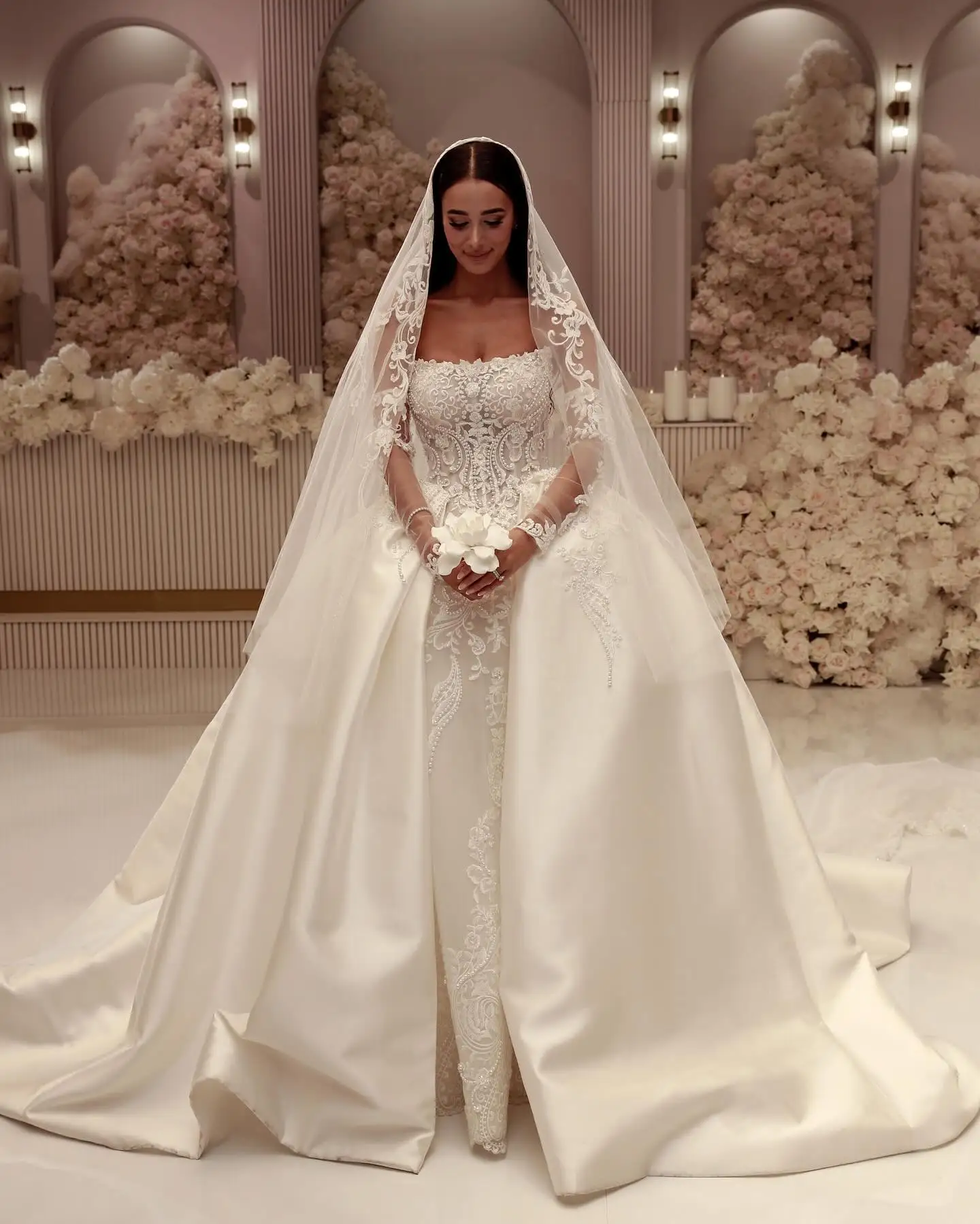 

Wedding Dress Luxury Vestido De Novia Desmontable 2 En 1 Lace Vestidos Princesas Manga Larga Ball Gown 2024 Alta Calidad Mariage