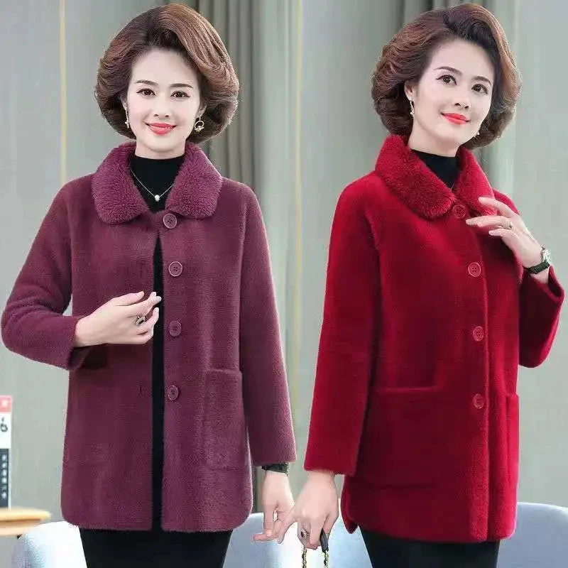 

Autumn Winter Mother's Jacket New Imitation Mink Velvet Thickened Cardigan Coat Middle-aged Elderly Female Loose Woolen Coat 6XL