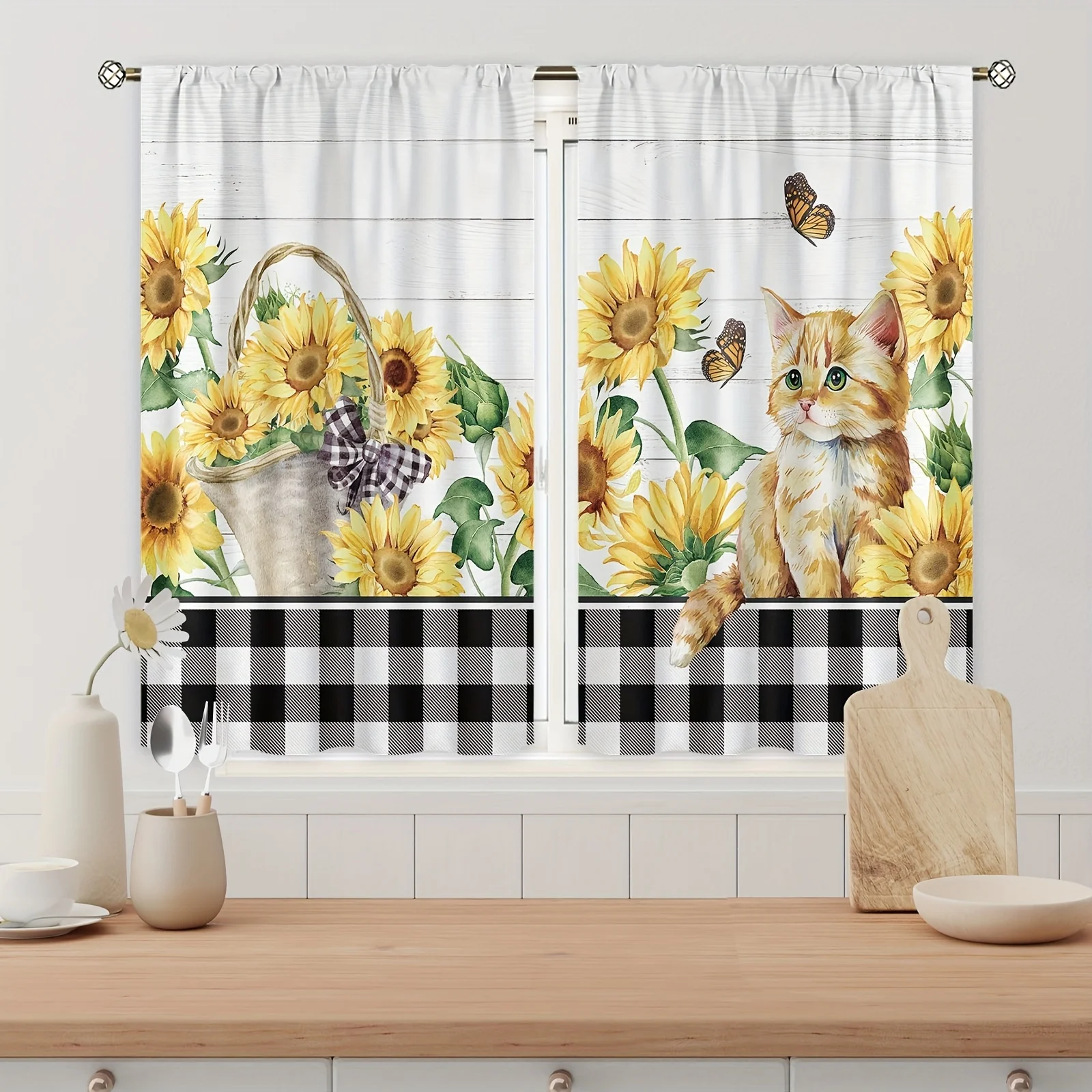 2pcs Farmhouse Sunflower Cat Kitchen Curtain Simple Floral Butterfly Buffalo Plaid Country Style Living Room Bedroom Home Decor
2pcs Farmhouse Sunflower Cat Kitchen Curtain Simple Floral Butterfly Buffalo Plaid Country Style Living Room Bedroom Home Decor