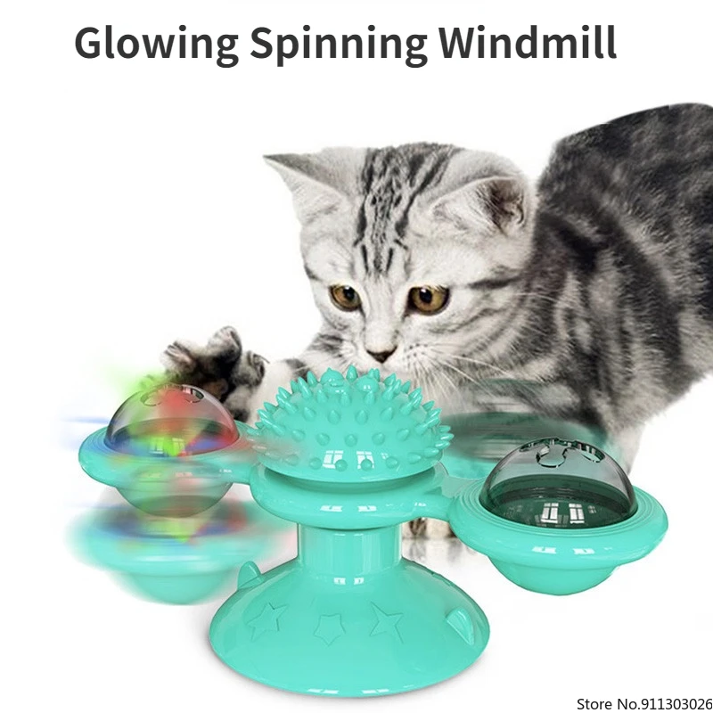 

Cat Puzzle Windmill Toys Cat Whirling Turntable with Brush Cat Interactive Game Toys Windmill Kitten Toothbrush Chew Toys Catnip