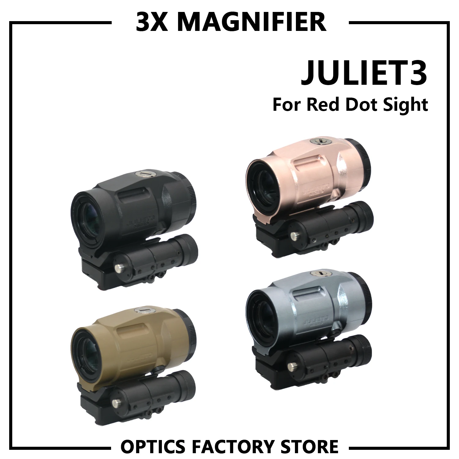 JULIET3 3X Magnifier Scope Work With Reflex Optics Red Dot Sight For Airsoft Push-Button Mount with Spacers
JULIET3 3X Magnifier Scope Work With Reflex Optics Red Dot Sight For Airsoft Push-Button Mount with Spacers