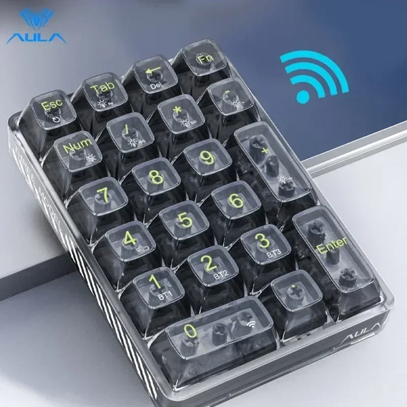 

AULA F21 Numeric Keypad Wireless Bluetooth 3 mode 21Keys Transparent Numeric Mechanical Keyboard RGB Backlight Gaming Number Pad
