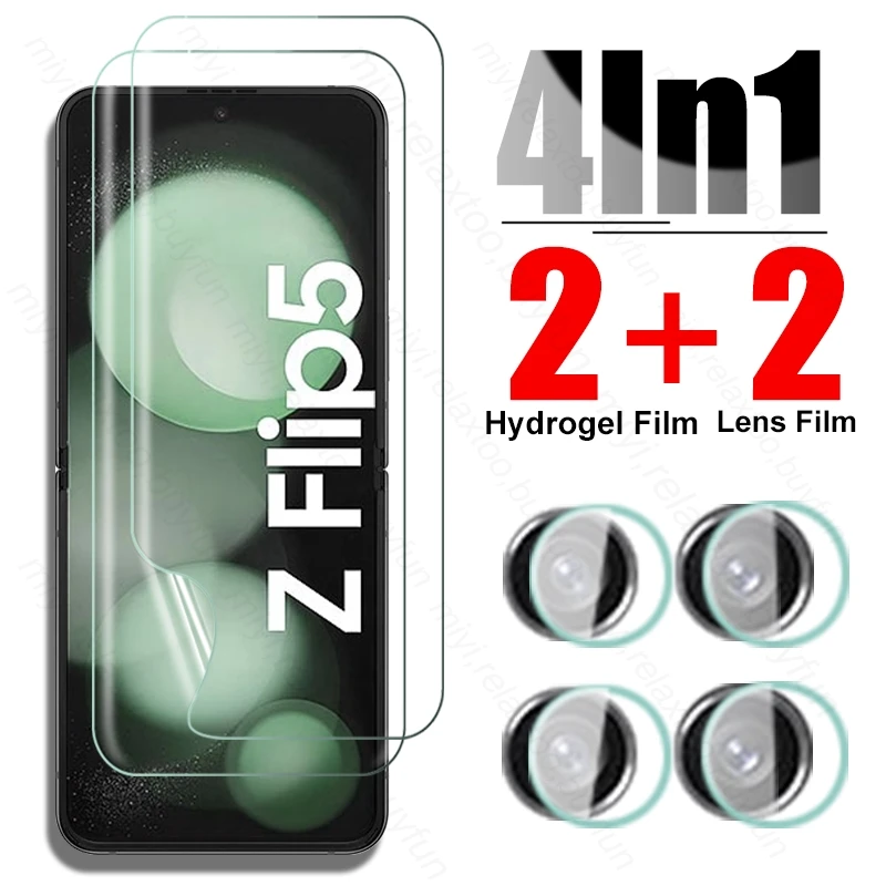 

Sumsung ZFlip5 4In1 Camera Glass & Soft Hydrogel Film Screen Protectors For Samsung Galaxy Z Flip5 5G Flip 5 2023 SM-F731B 6.7"